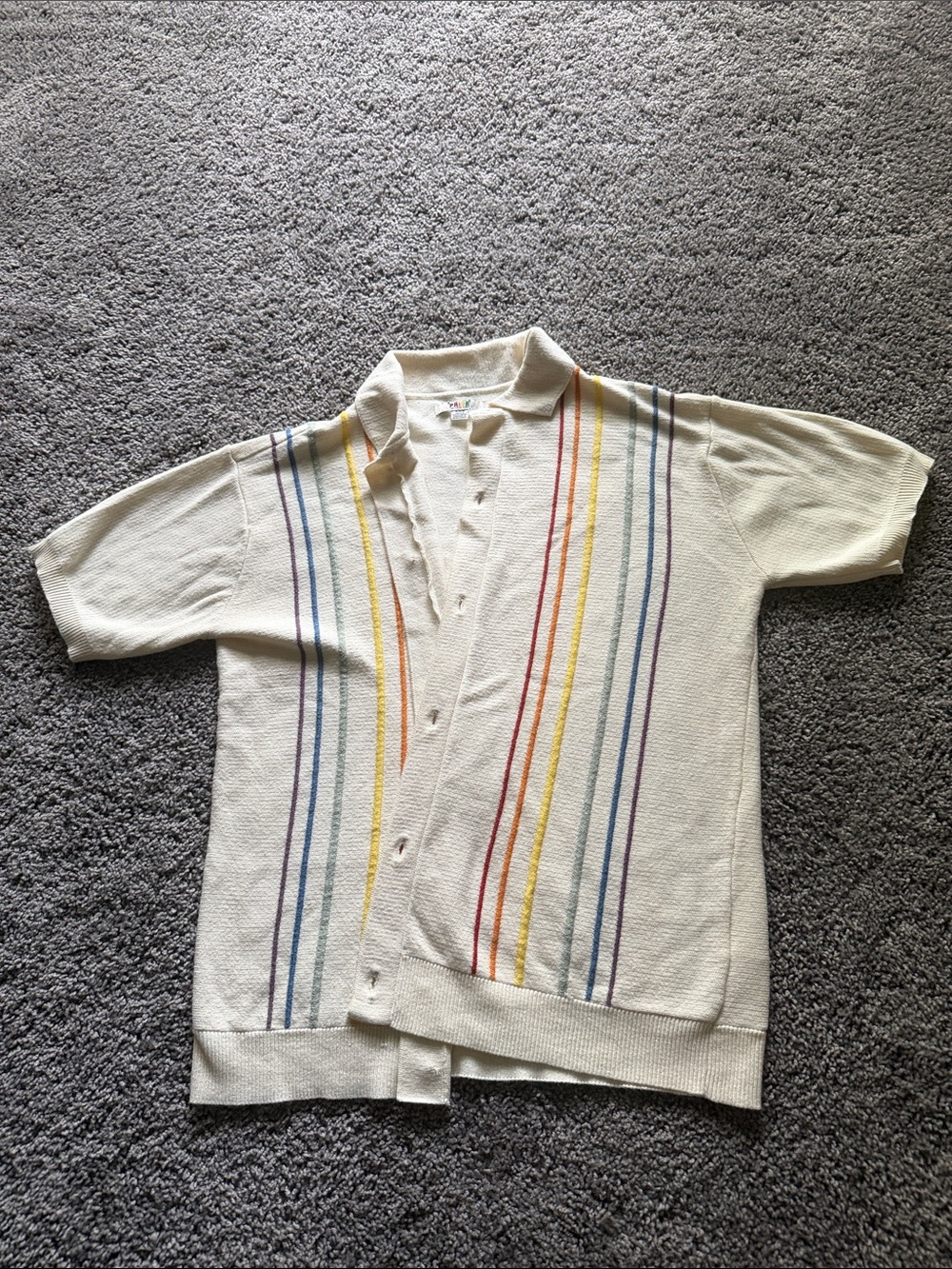 American Eagle Outfitters Cream Polo with Multicolor Vertical Stripes